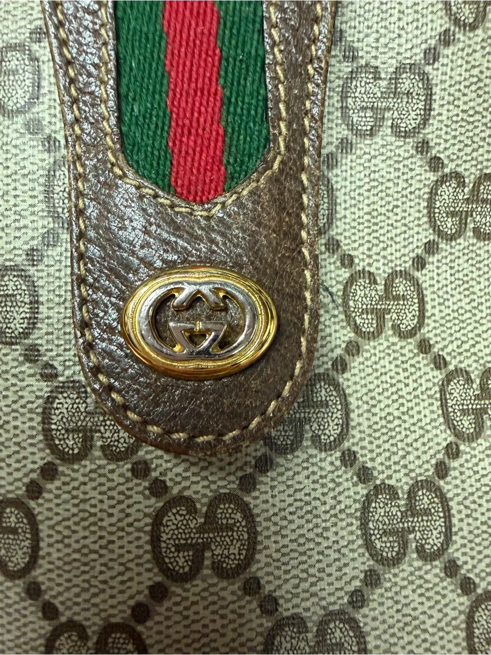 Gucci Beige Brown GG Canvas Hobo with Green-Red Web Stripe